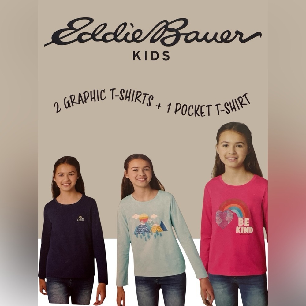 Eddie Bauer Kids Long Sleeve Tees - Navy, Light Blue, Pink